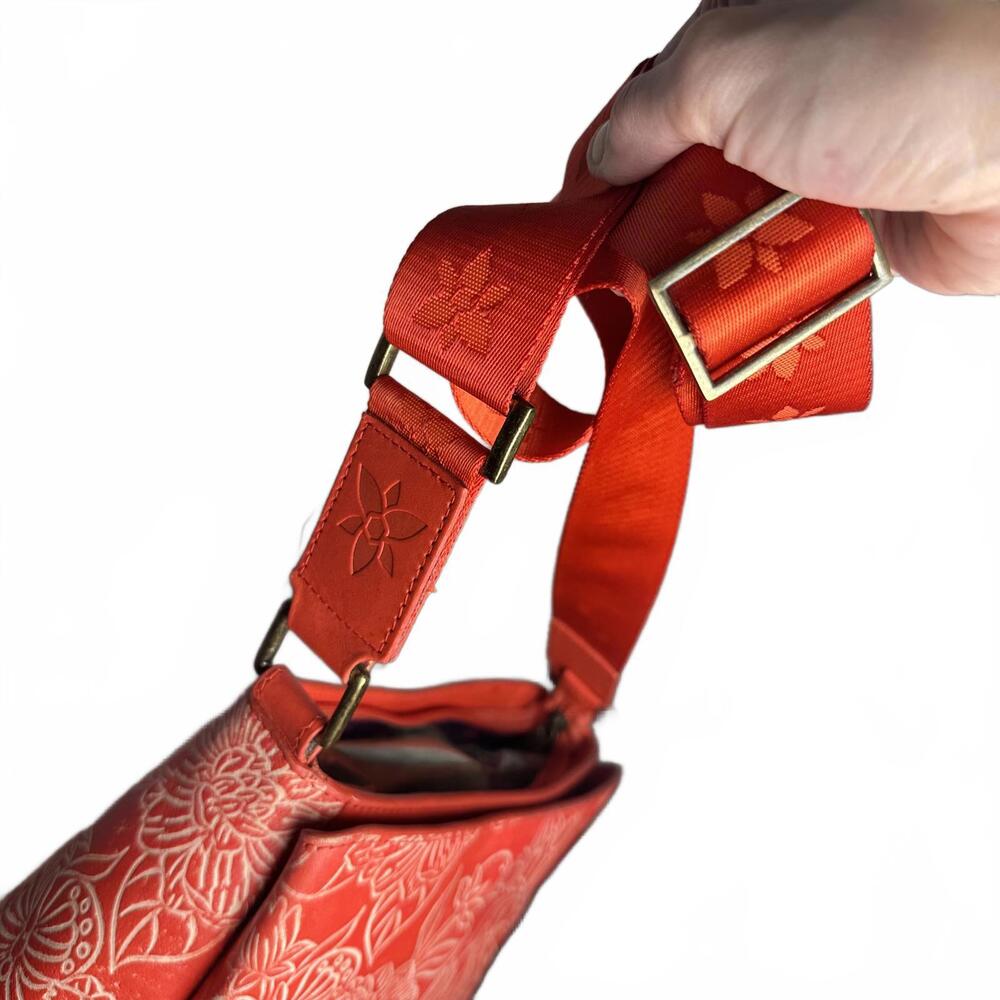Anuschka Tooled Leather Crossbody Bag W/ Adjustable Strap-Butterfly Coral - Picture 7 of 9